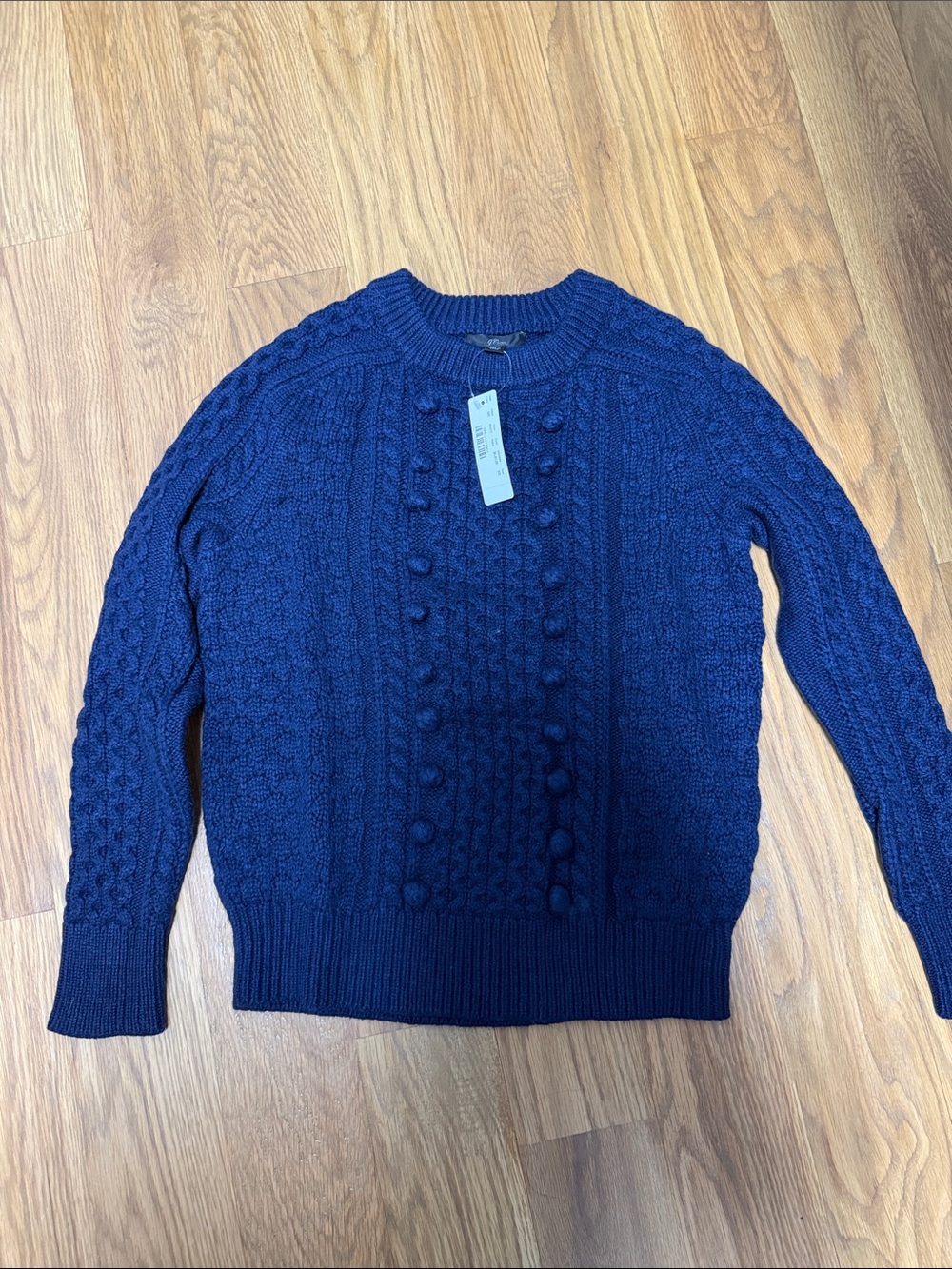 J. Crew Women's Navy Blue Cable-Knit Crewneck Sweater